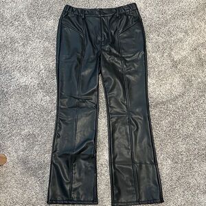 Black Faux Leather Flare Pants